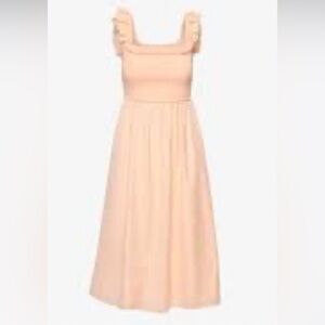 Aritzia Peach Square-Neck Midi Dress with Ruffle Straps